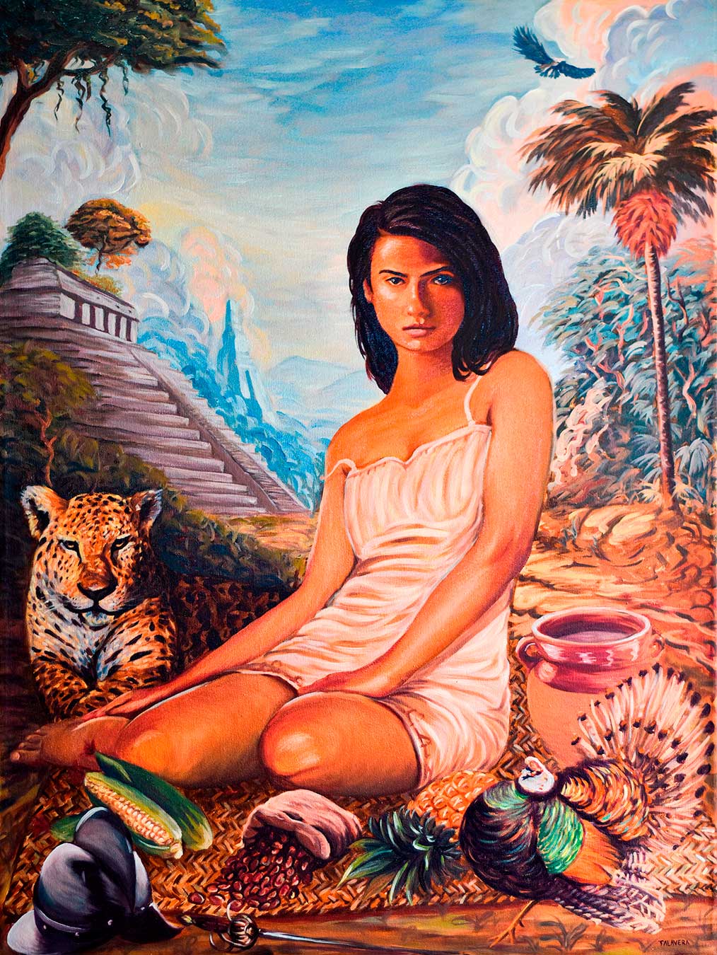 cuadro de retrato realista colorido pintado al óleo